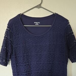 Merona | Navy Lace And Knit Short Sleeve Top Size Large